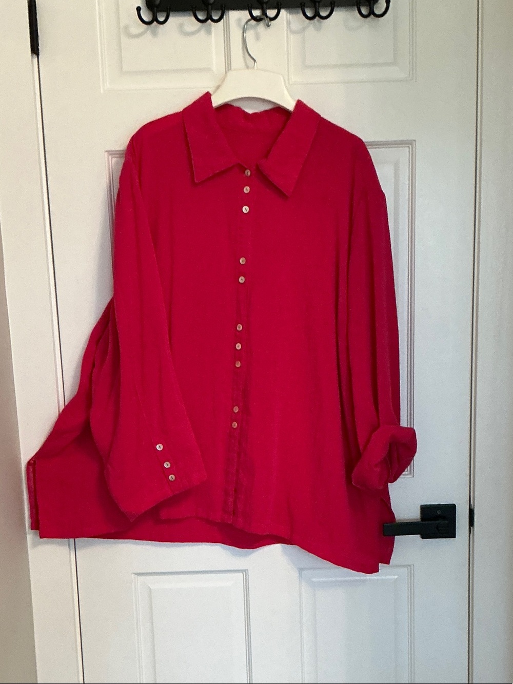 Relaxed Red Button-Down Collared Shirt